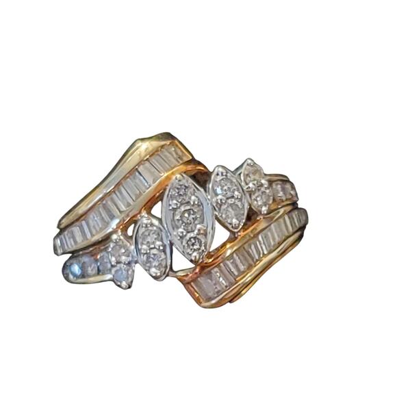Gold Bypass Ring with Channel-Set Diamonds